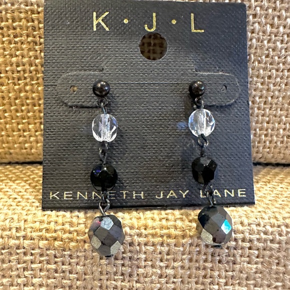 NWT Kenneth Jay Lane Earrings- black and clear glass faceted beads - Picture 2 of 6